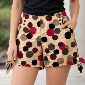 Effie's Heart Polka Dot Tie-Hem Shorts in Beige, Red & Black